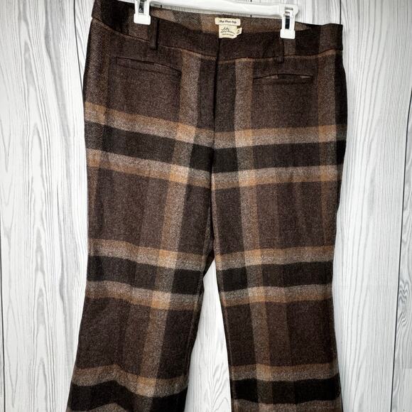 Brand New LL Bean Tartan Plaid Wool Flare Bootcut Pants Women's Sz 14 BrownGray - Picture 1 of 8
